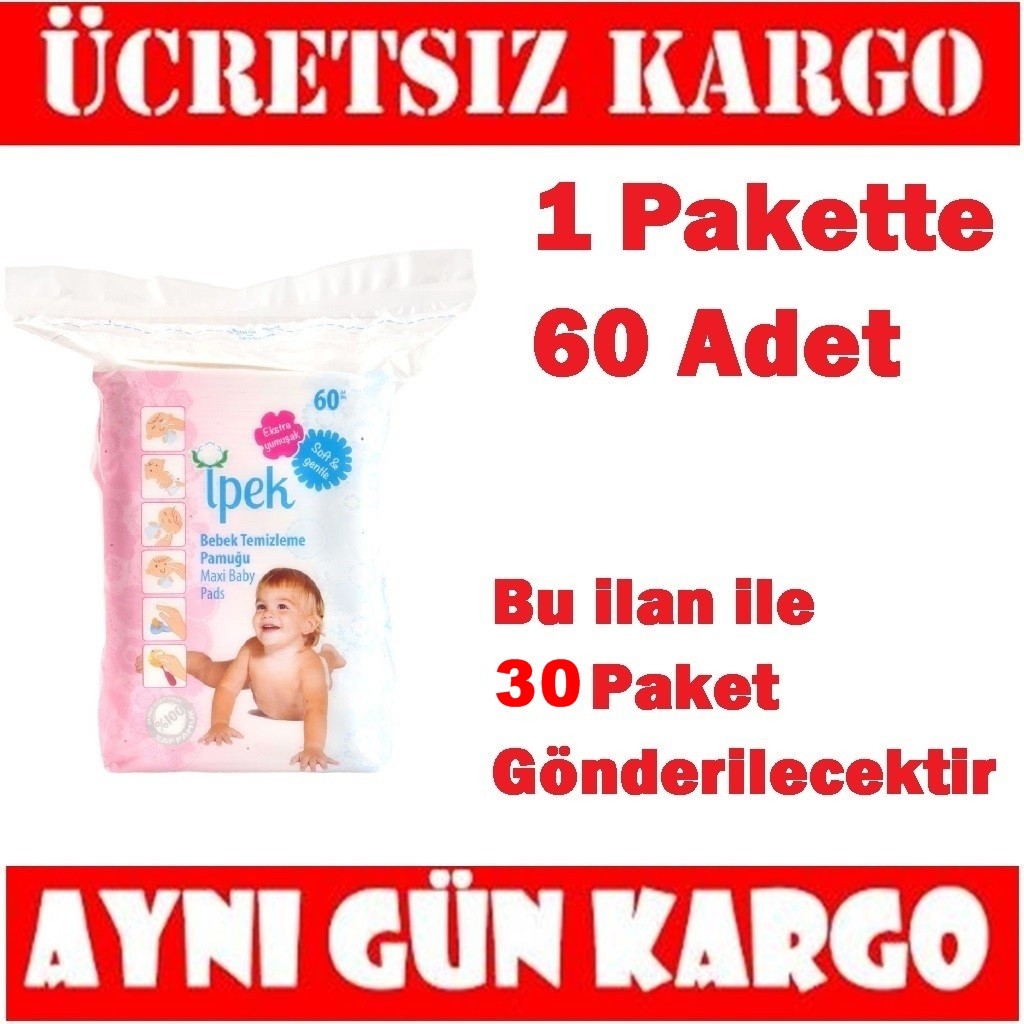 İpek Maxi Bebek Temizleme Pamuğu 60'lı / 30 Paket SKT:2024