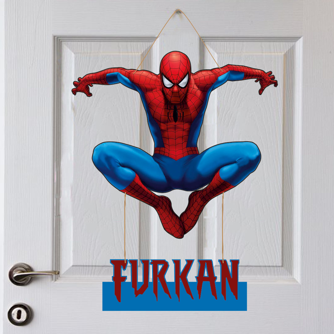 İsme Özel Bebek Odası Ahşap Kapı Süsü Spiderman