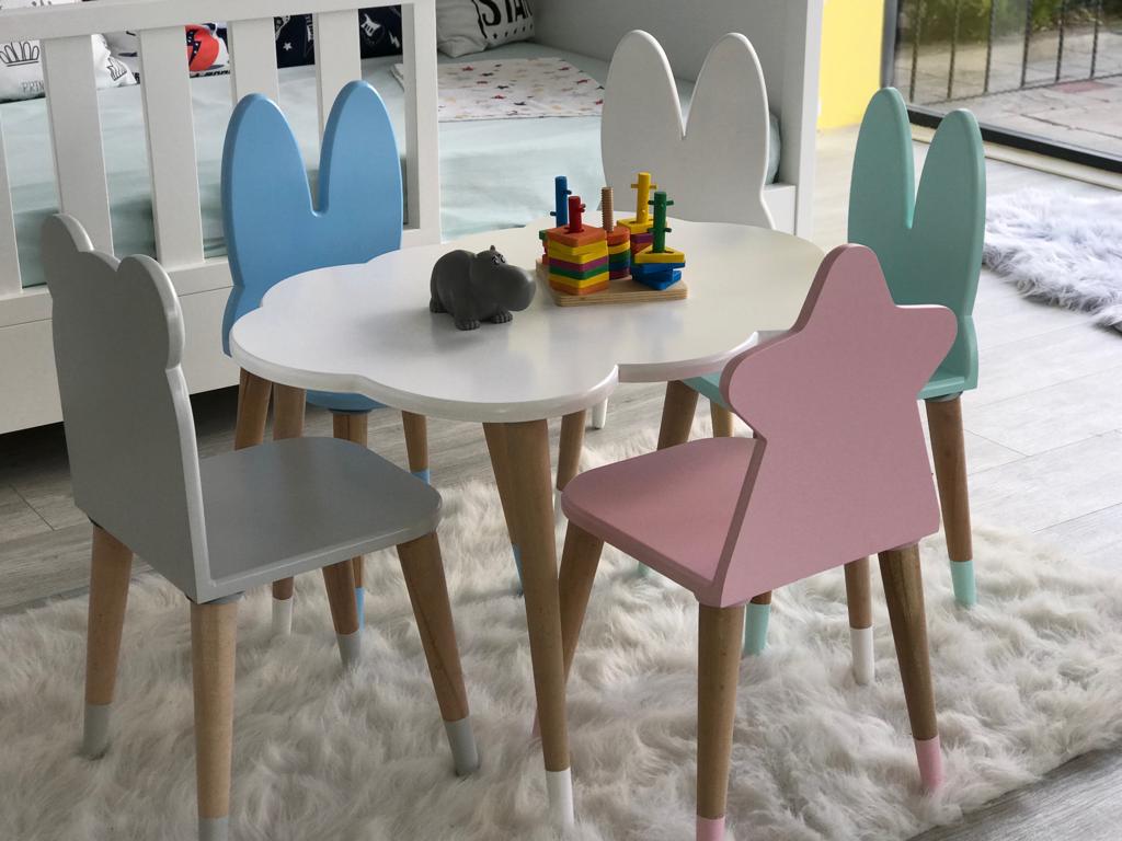 Çocuk Odası Bulut/Dikdörtgen Çalışma Masası ve Figür Sandalye