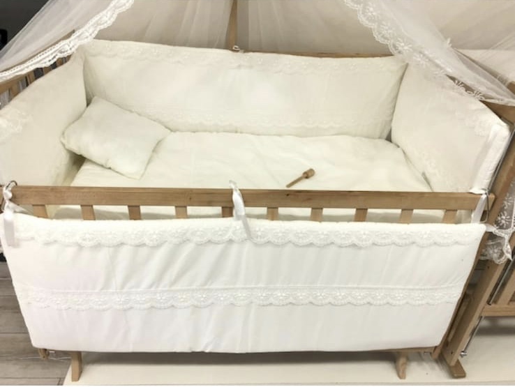 Bebek Beşik Uyku Seti Krem dantelli Beşik Örtüsü 60x120 Uyku seti
