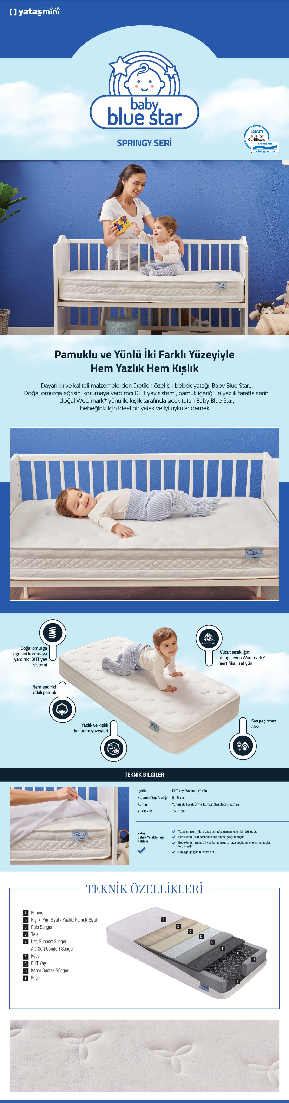 Yatas Bedding Baby Blue Star Yayli Yatak 70x130 Cm Fiyatlari Ve Ozellikleri