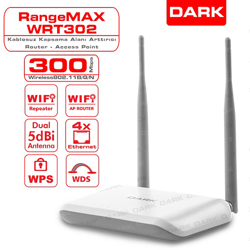 DARK DK-NT-WRT302 4 Port 300Mbps Access Point / Router Çift 5 dB