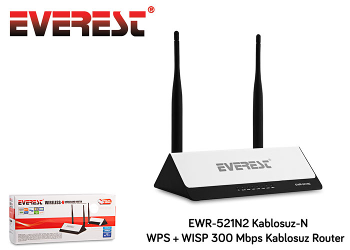 Everest EWR-521N2 Kablosuz-N WPS + WISP 300 Mbps Repeater+Access