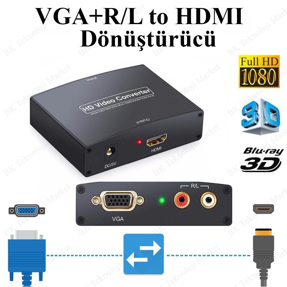 Vga R L Audio To Hdmı Converter Ses Destekli Vga Hdmı Çevirici Fiyatları Ve Özellikleri