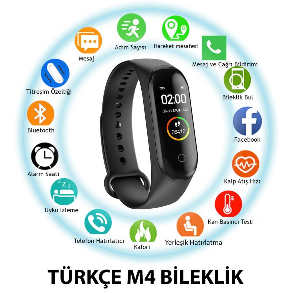 Türkçe M4 Band Akıllı Bileklik Renkli Ekran Titreşimli
