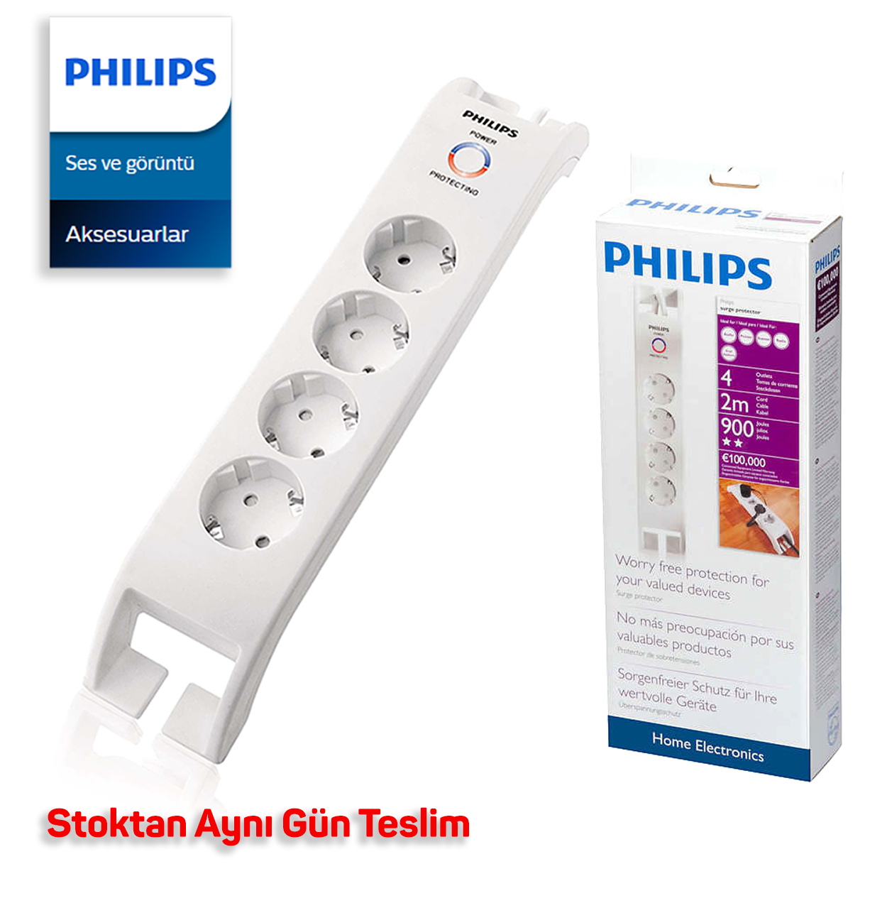 Philips SPN3040C/10 2 Metre 4'lü Akım Korumalı Priz