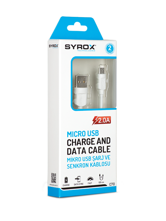 SYROX 2.0A SAMSUNG MICRO USB ŞARJ VE DATA TRANSFER KABLOSU (C70)