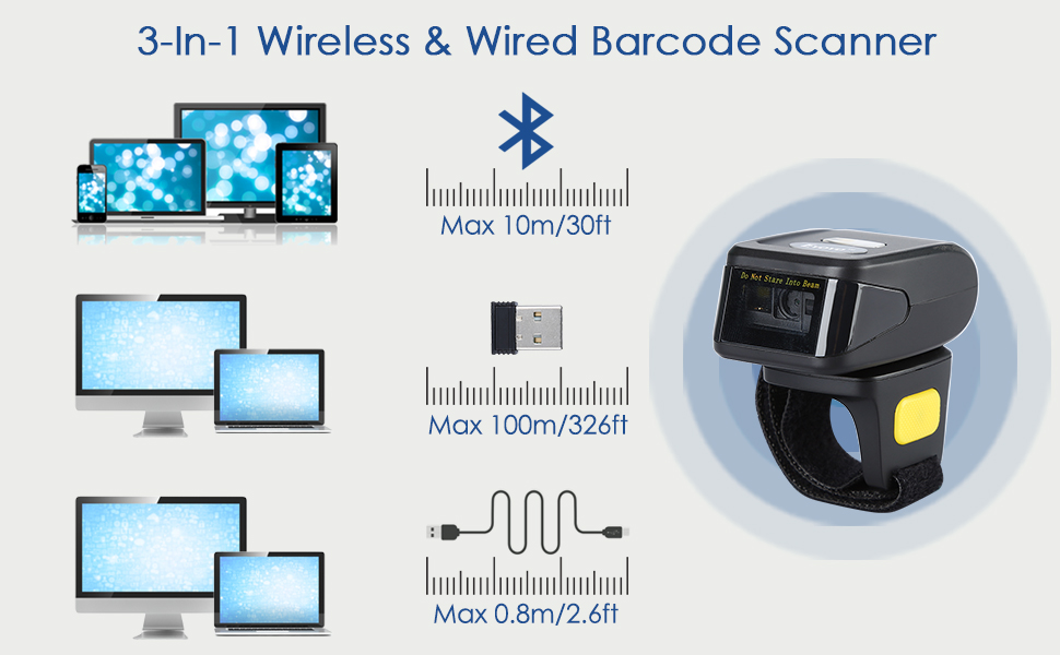 3'ü 1 arada bluetooth kablolu barkod tarayıcı