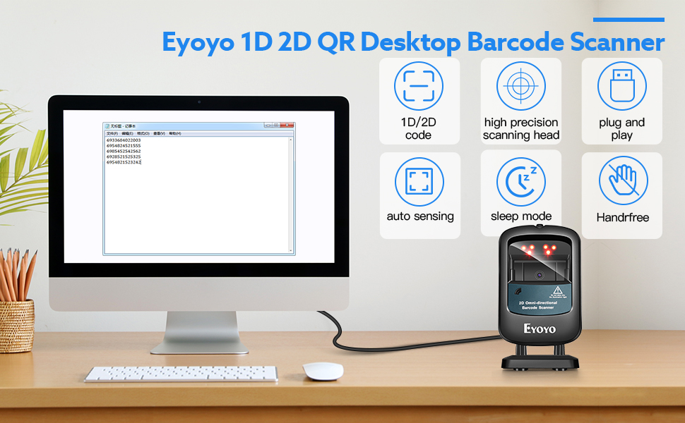 Eyoyo 1D 2D Masaüstü barkod tarayıcı