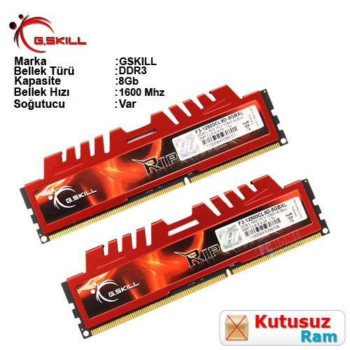 GSKILL RipjawesX 8GB (2X4GB) 1600Mhz DDR3 CL9 Pc Ram F3-12800CL9D