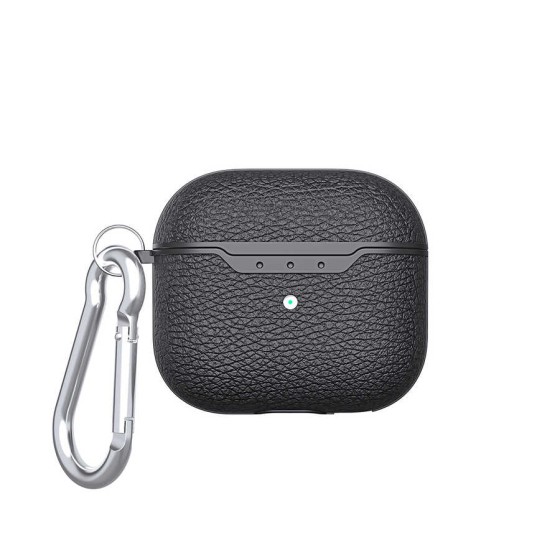 Apple Airpods 3. Nesil Kılıf Airbag 03 Deri Görünümlü Silikon Kılıf Siyah