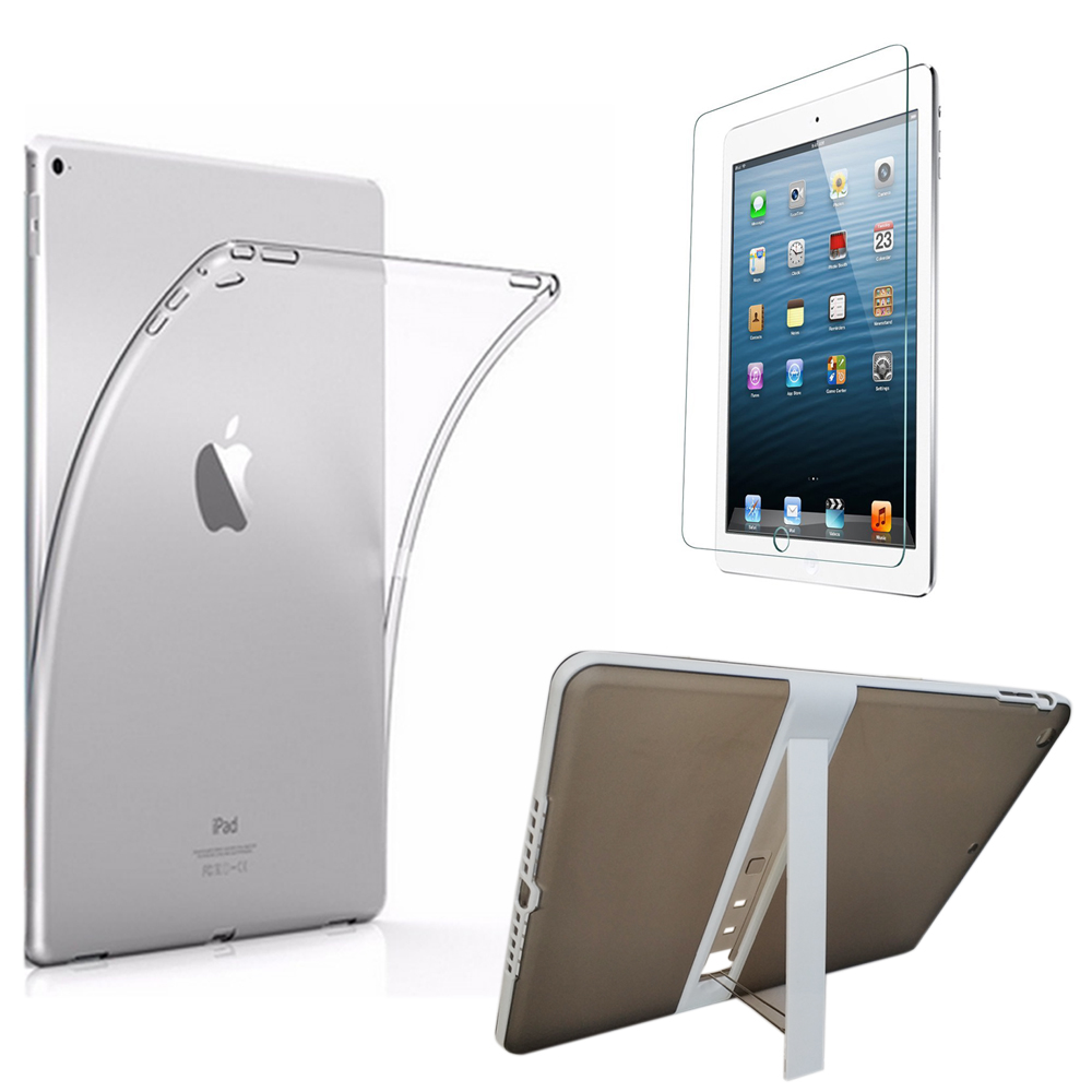 iPad Air 9,7 inch 1. Ver. Stantlı Silikon Kılıf Ekran Koruma Seti