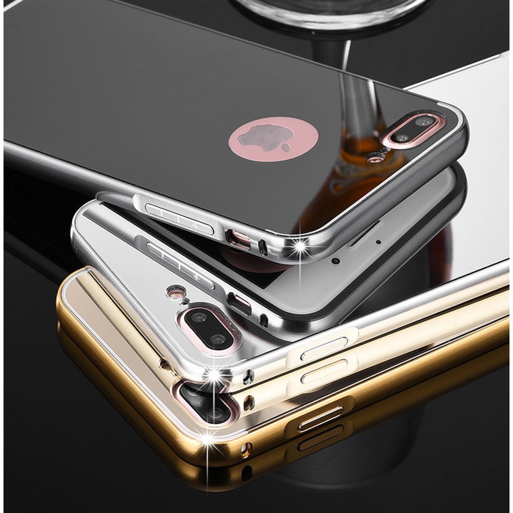 Apple iPhone 6-6s-6Plus-6sPlus-7-7Plus Metal Çerçeve Aynalı Kılıf