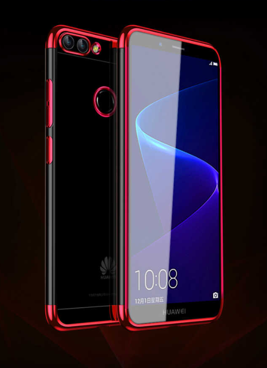 Huawei P Smart Kılıf Dört Köşeli Lazer Renkli Şeffaf Slikon