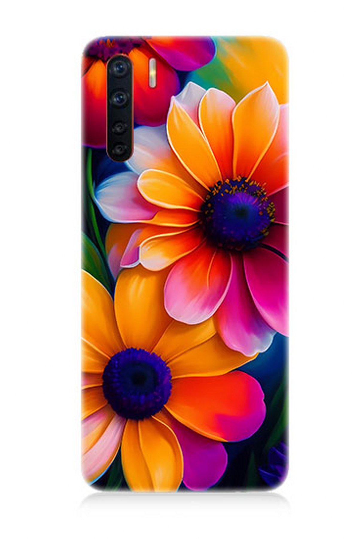 Oppo A91 Uyumlu Soft Renkli Çiçekler  Kapak Kılıf 