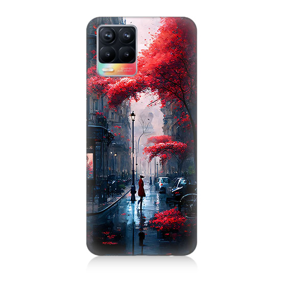 Realme 8 Uyumlu Kırmızı Ağaçlar  Kapak Kılıf 