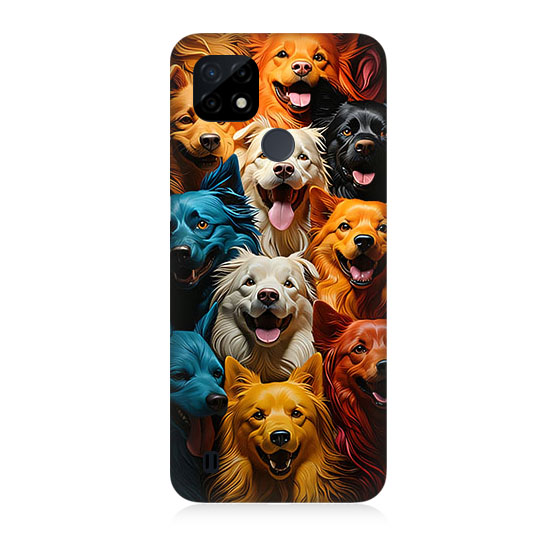 Realme C21 Uyumlu Renkli Köpekler  Kapak Kılıf 