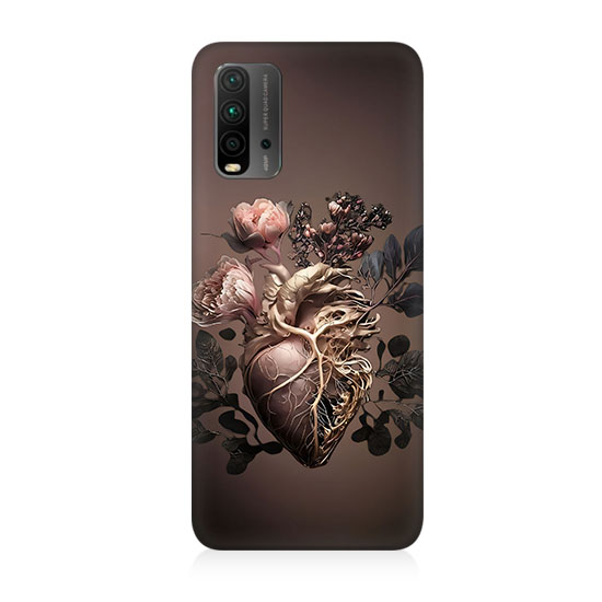 Xiaomi Redmi 9T Uyumlu Kalp Ve Gül  Kapak Kılıf 