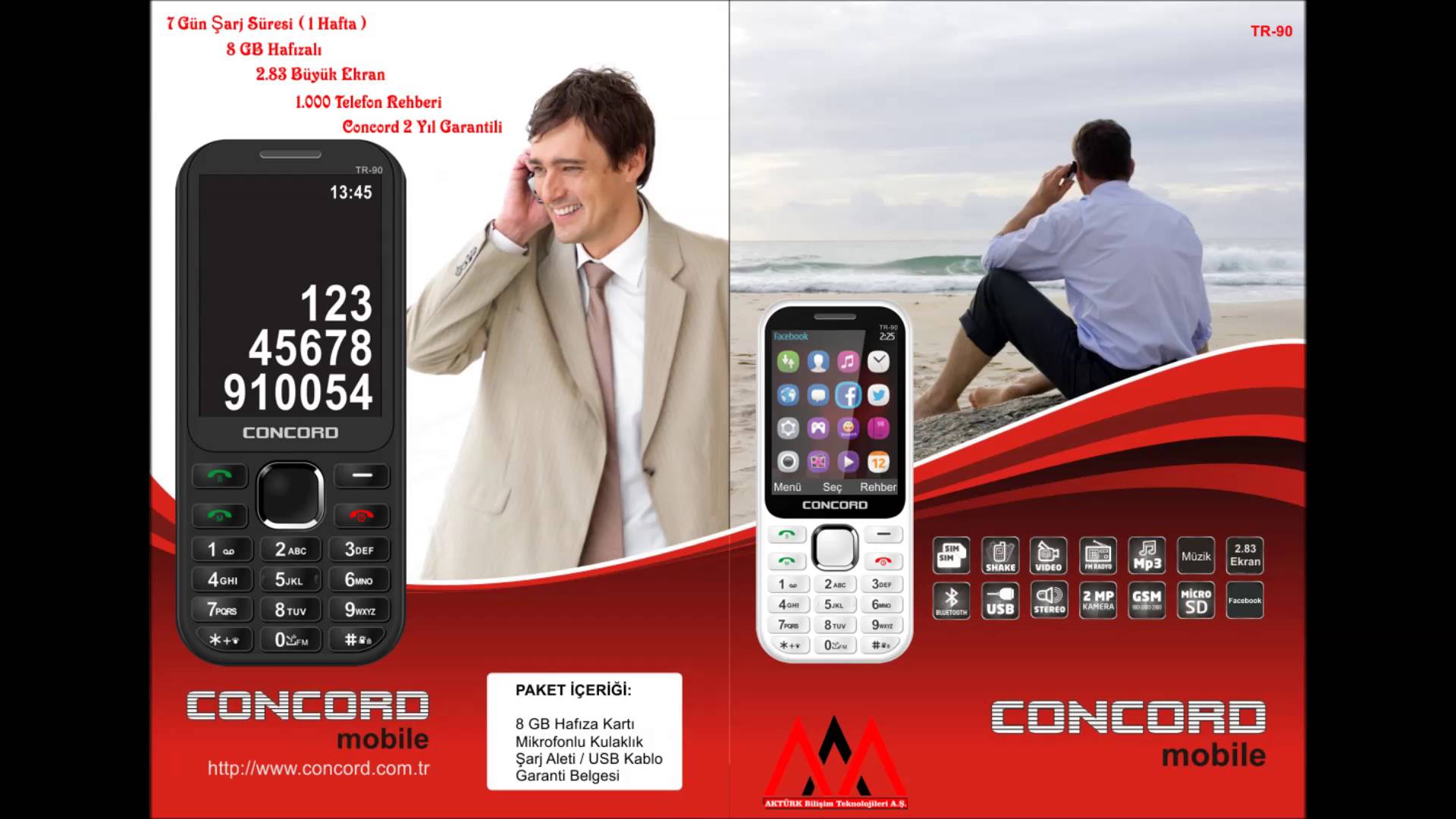Concord TR90 Cep Telefonu 7 Gün Şarj, 8GB Hafıza, 2 MP Kamera
