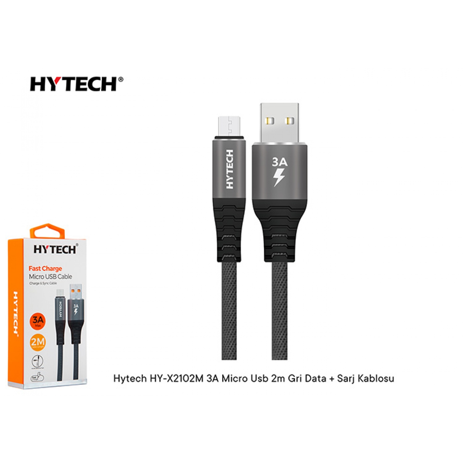 Hytech Hy-X2102M 3A Micro Usb 2M Gri Data + Sarj Kablosu