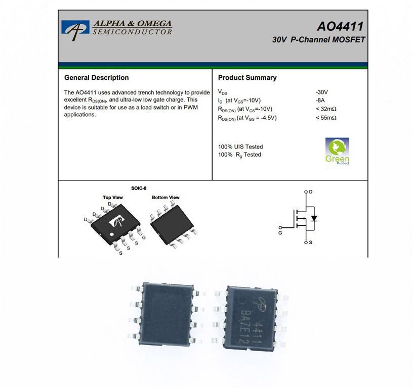 Ao4411 4411 Power P-Channel P Kanal Mosfet Fiyatları ve Özellikleri