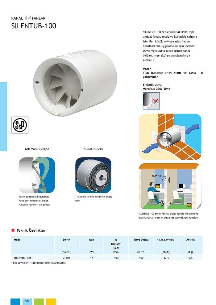 Soler&Palau Silentub 100 Kanal Tipi Fan Fiyatları Ve Özellikleri