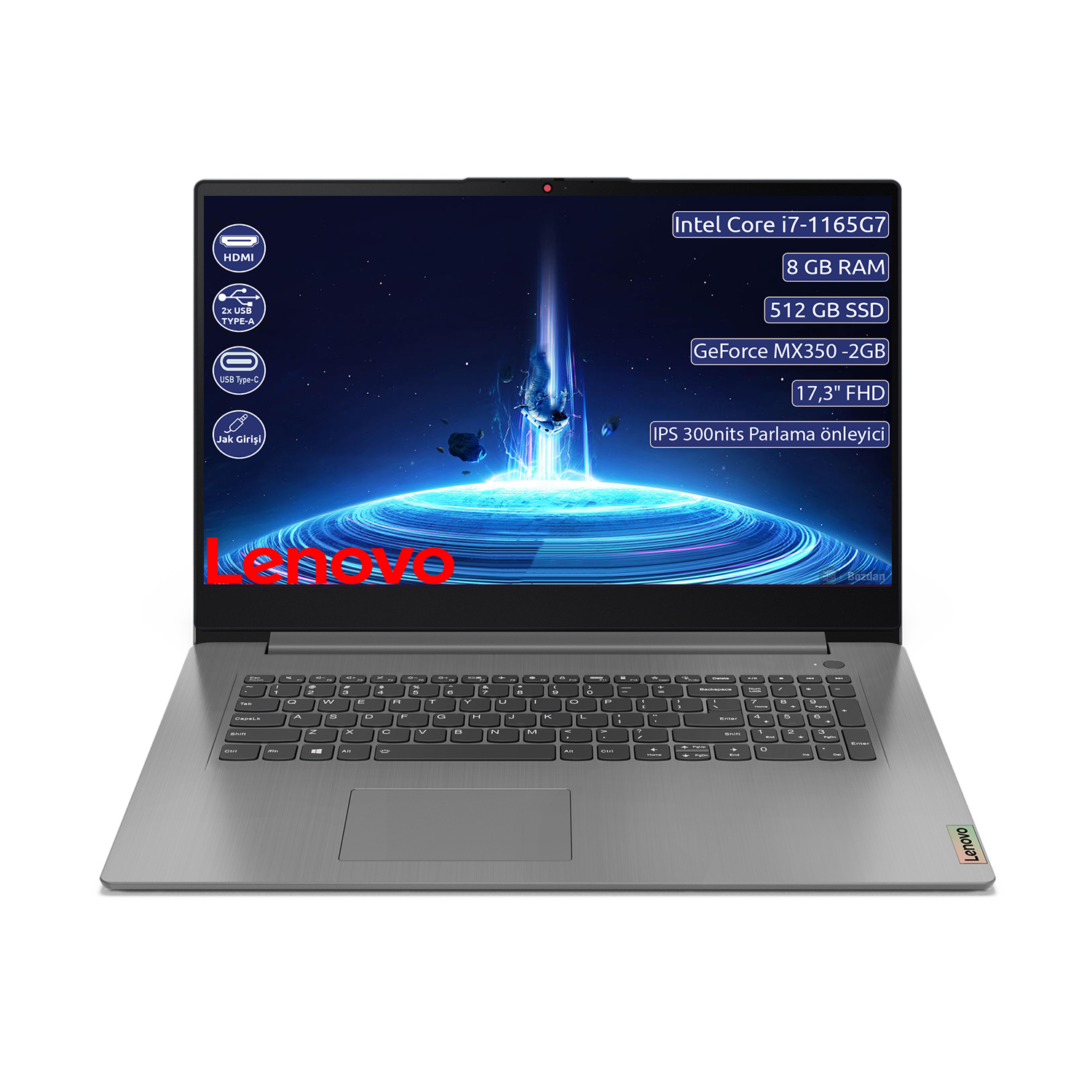 Lenovo IdeaPad 3 17ITL6 82H900BMTX i7-1165G7 8 GB 512 GB SSD MX350 17.3" Dos FHD Dizüstü Bilgisayar
