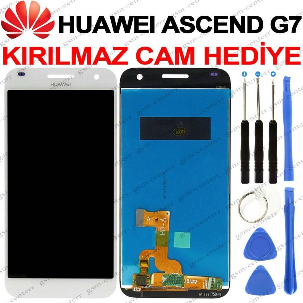Huawei Ascend G7 Lcd Ekran Dokunmatik + Kırılmaz Cam + Tamir Seti