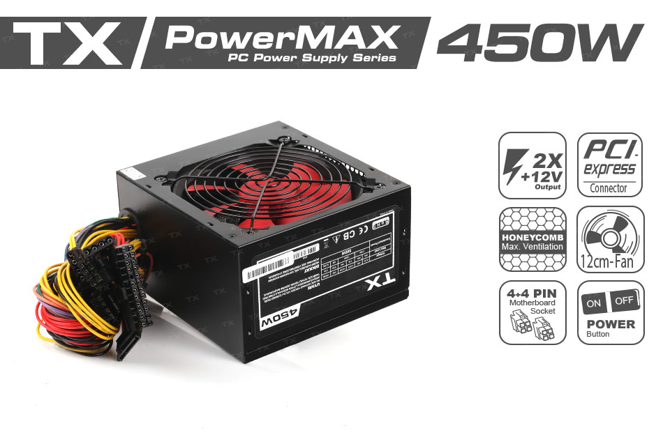 TX PowerMAX 400W / 450W PSU 3xSATA, 2xIDE 6Pin PCI-E Güç Kaynağı
