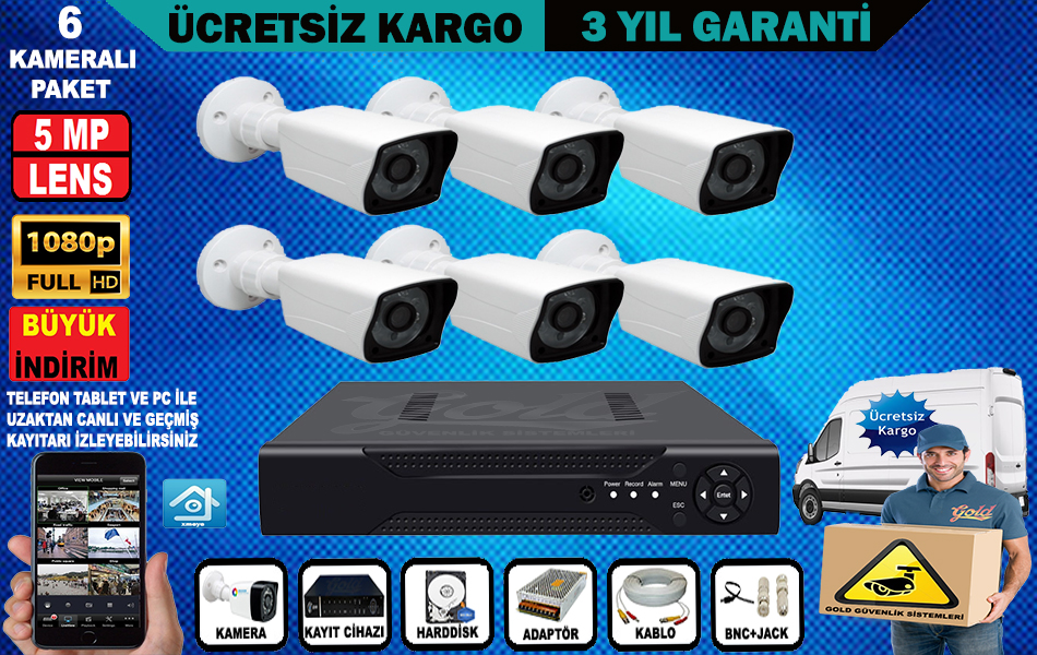 6 Lİ 5 MP AHD FULL HD Güvenlik Kamera Sistemi