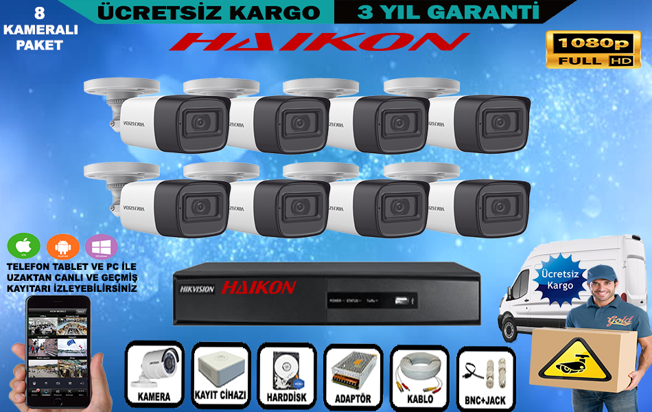 Haikon güvenlik kamerası 8 li full paket sistem