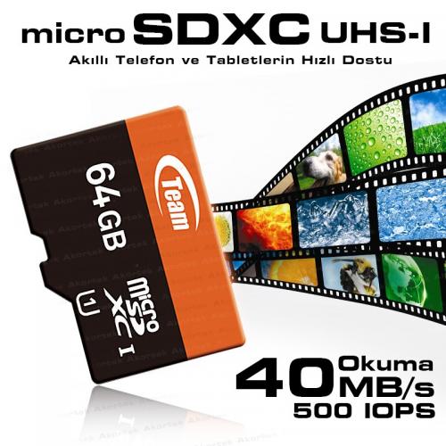 TEAM MİCRO SDHC 64GB 40mb/s MİCRO SD HAFIZA KARTI