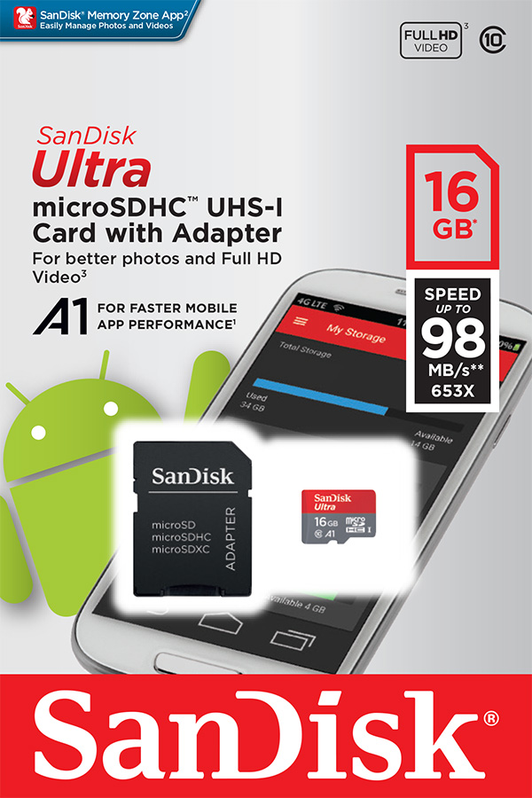 Sandisk Ultra SDSQUAR-016G-GN6MA 16 GB MicroSDHC Hafıza Kartı + Adaptör