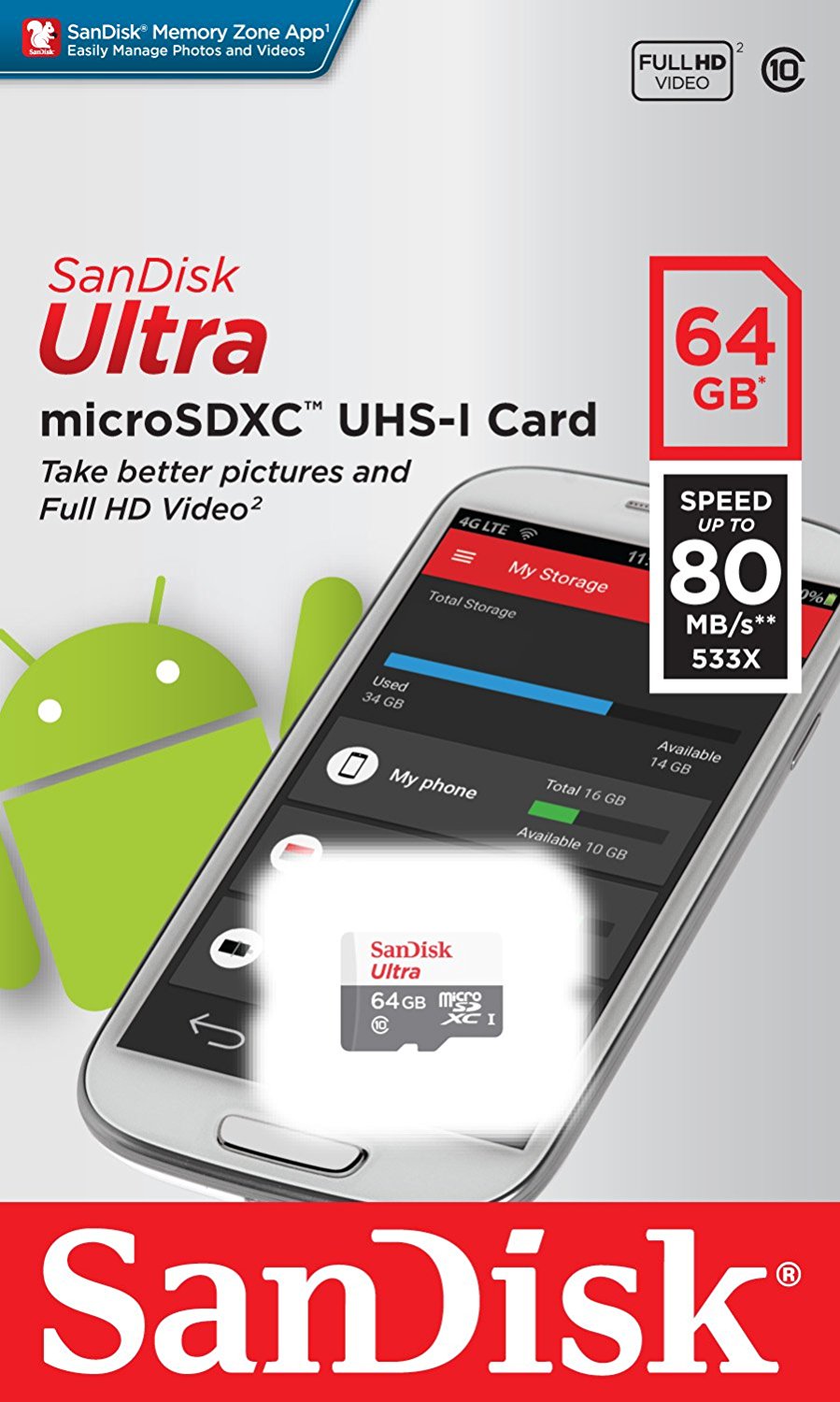Sandisk Ultra SDSQUNS-064G-GN3MN 64 GB MicroSDXC Class 10 UHS-I Hafıza Kartı