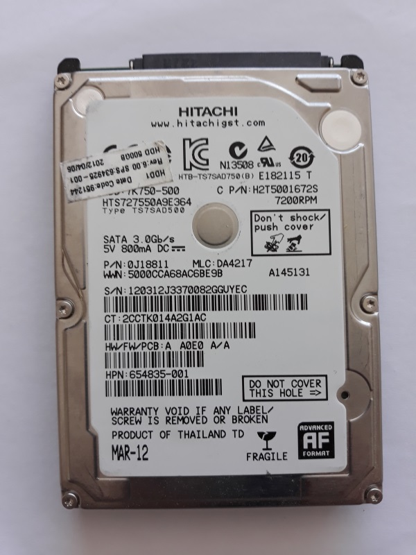 HITACHI 500 GB 2.5" Sata 7200rpm Notebook Hard Disk