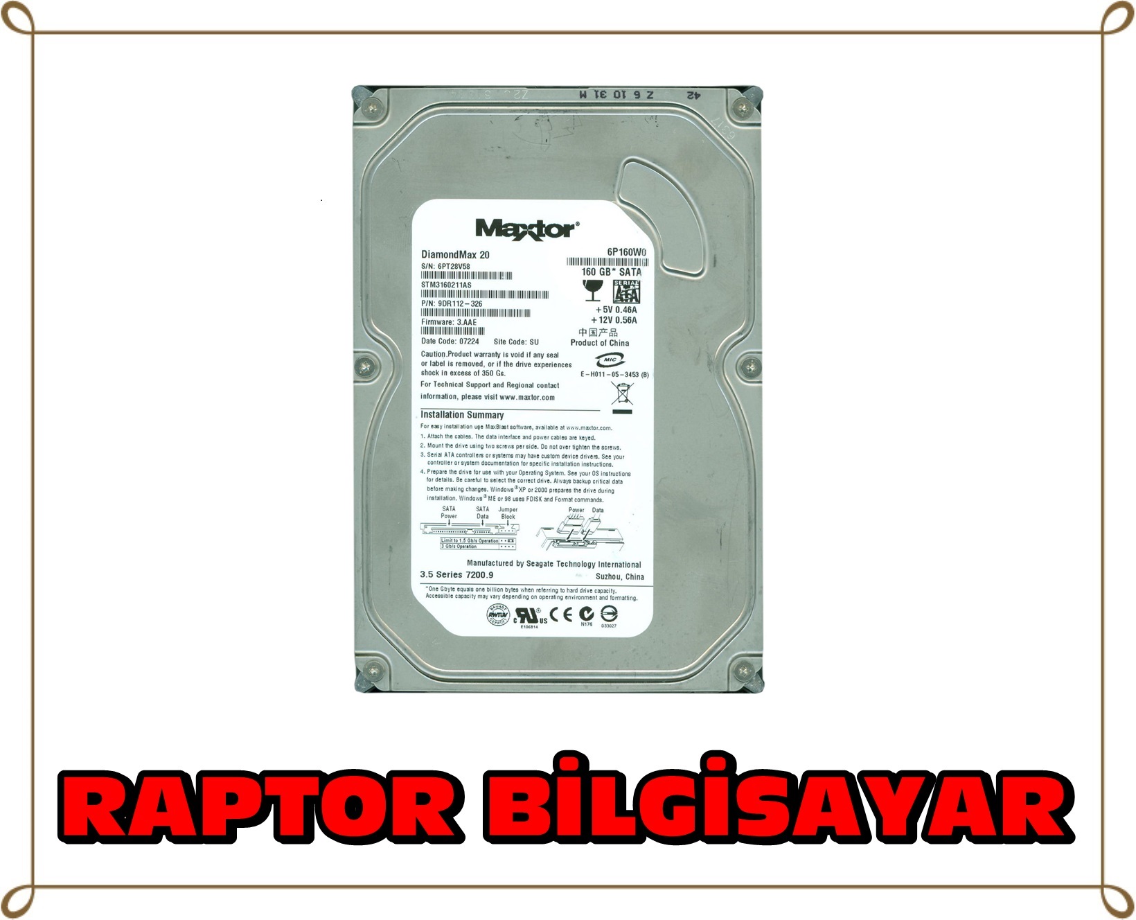 Maxtor 160 GB 3.5" 7200RPM Sata Masaüstü Pc Hard Disk (2.EL)