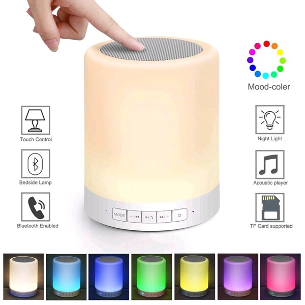 Taşınabilir Kablosuz Bluetoothlu Gece Lambası Speaker