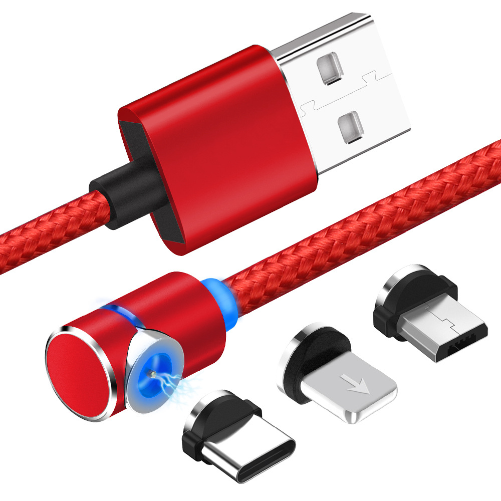 3 Uçlu Mıknatıslı Manyetik USB Hızlı Şarj Kablosu - KIRMIZI Renk