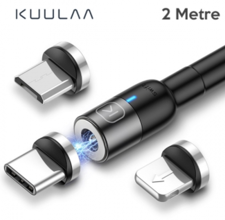 KUULAA 2M Magnetic-Mıknatıslı Şarj Kablo 3 Başlık (iPhone+Type-C+