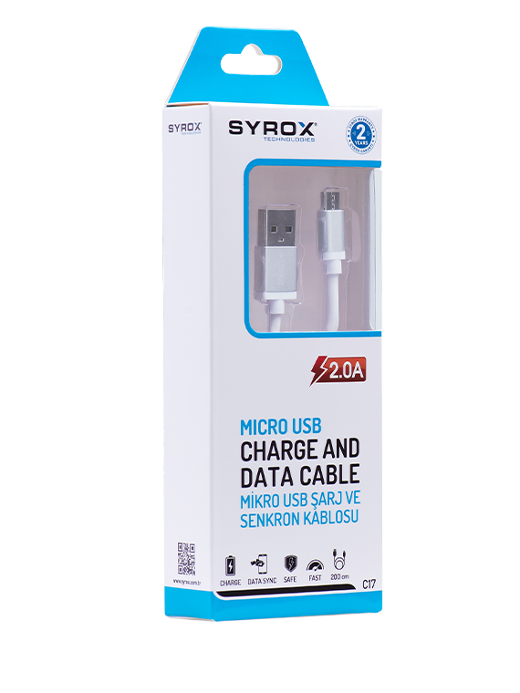 Syrox 2A Micro Usb Data / Power Kablo 2 Metre C17
