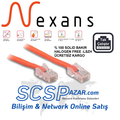 Nexans Halogen Free Cat6 Ethernet Kablosu %100 Bakır Uçları Hazır