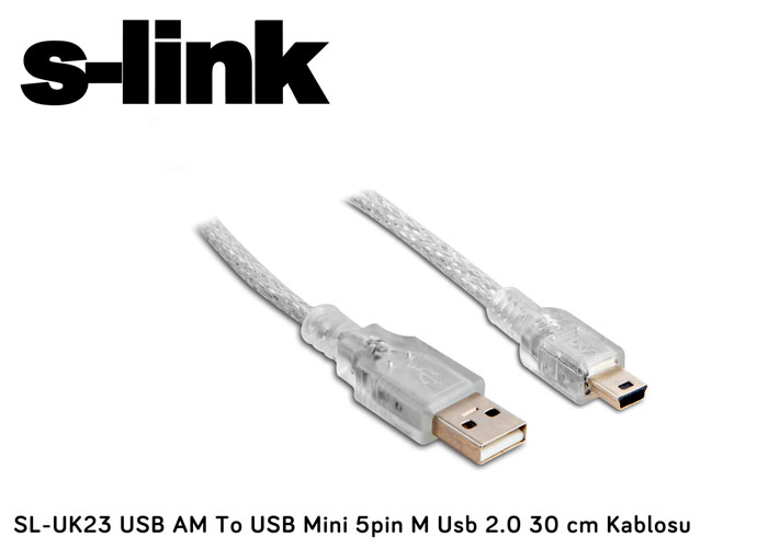 S-Link Sl-Uk23 Usb Am To Usb Mini 5Pin M Usb 2.0 30 Cm Kablosu