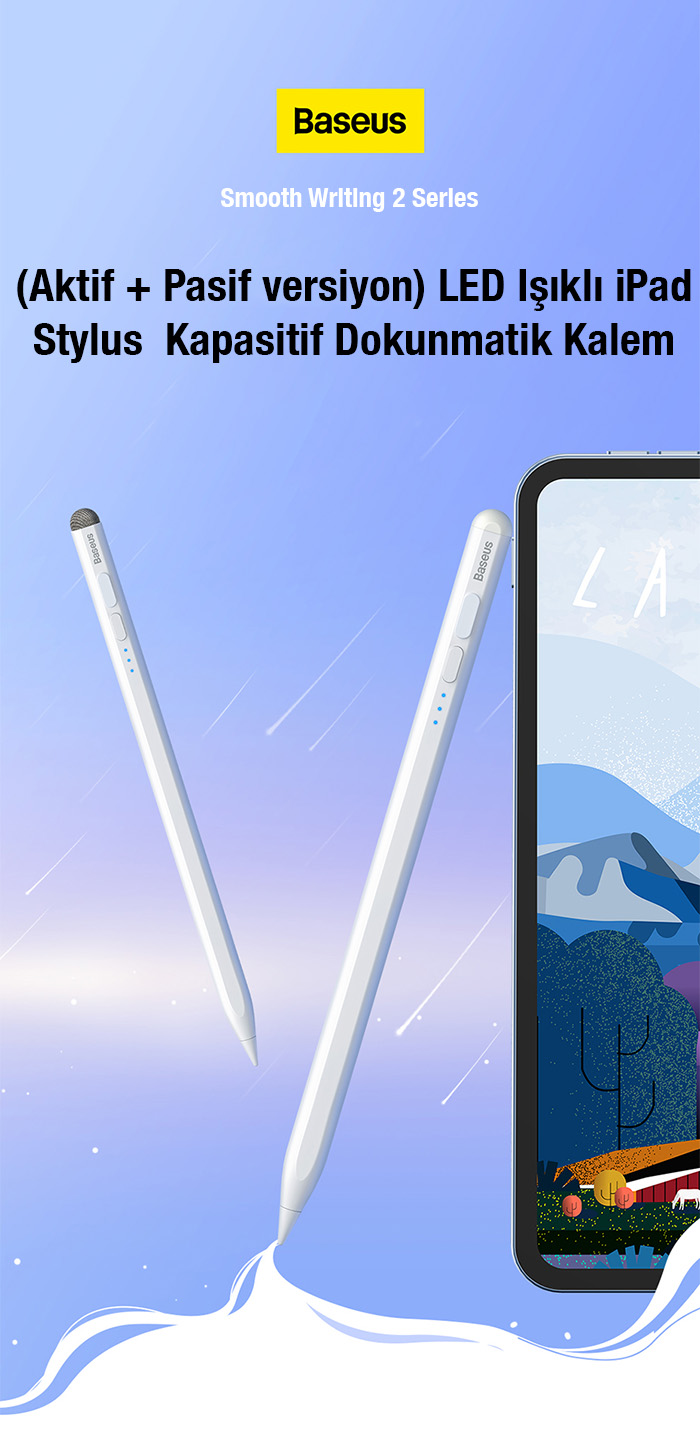 Baseus Kapasitif Stylus Tablet Dokunmatik Kalemi, Uzun Şarjlı, Avuç İçi
