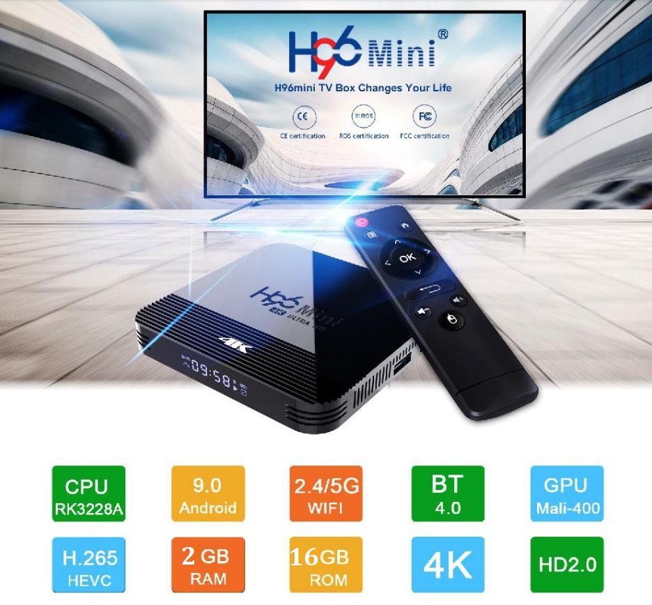 H96 Mini H8 TV Kutusu Android 9.0 2GB 16GB RK3228 2.4G/5G Wifi