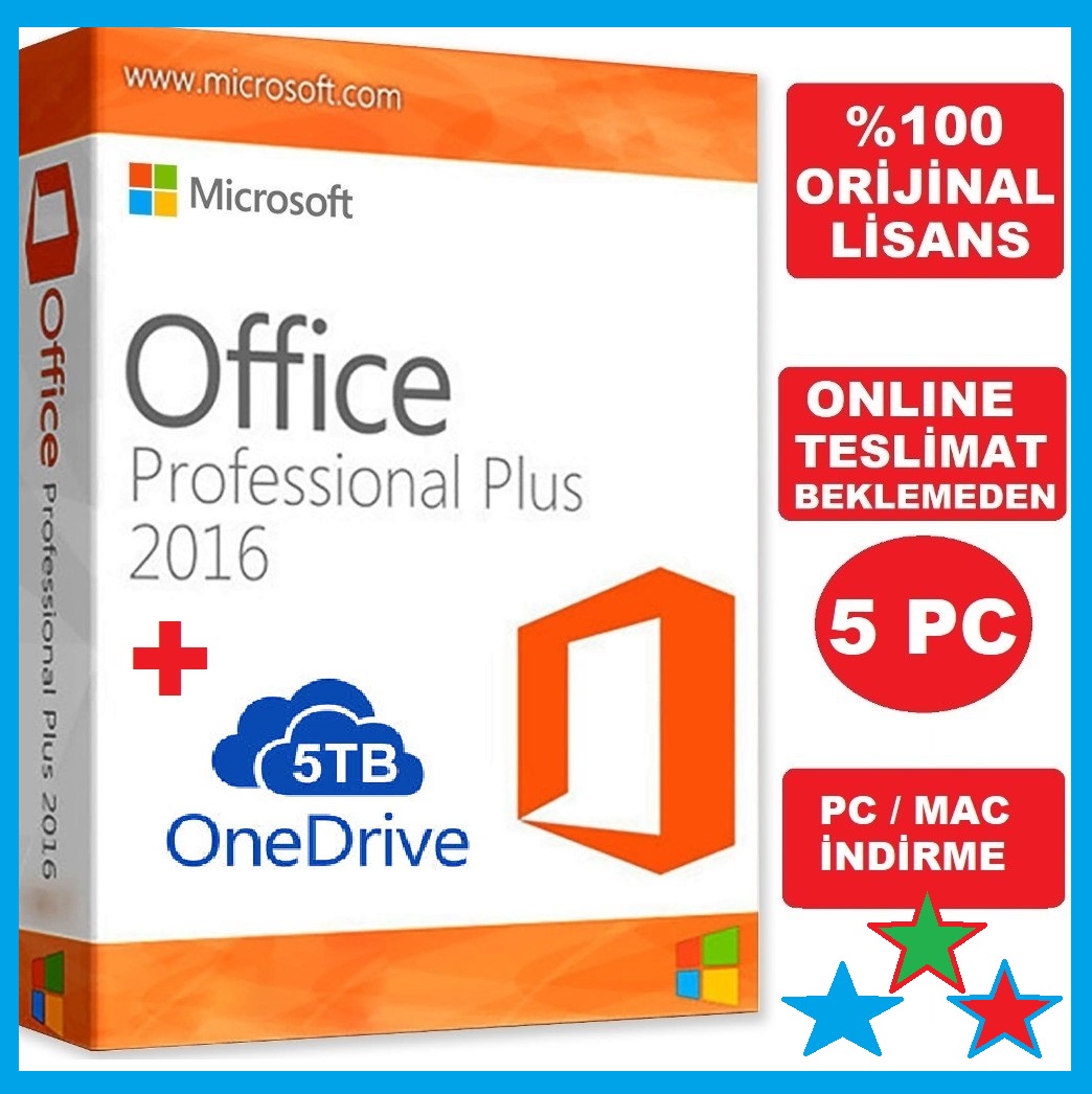 Microsoft Office 2016 Pro PLUS Süresiz Orijinal Lisans 5 PC MAC