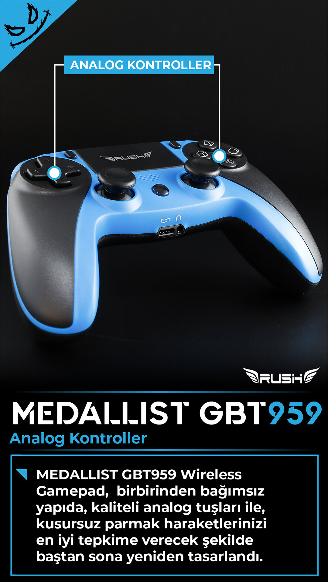 rush medallist gbt959 android pc ps4 kablosuz gamepad oyun kolu fiyatlari ve ozellikleri