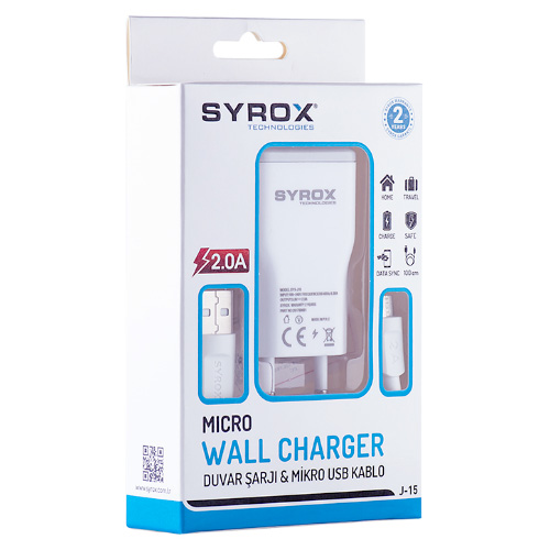 Syrox 2.0A Samsung Micro Usb Şarj Cihazı SYX-J15 2 YIL GARANTİLİ
