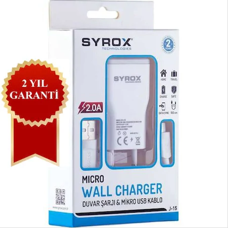 Syrox Ayrı Kablolu 2.0 A Amper Hızlı Şarj Samsung Şarj Aleti 2A