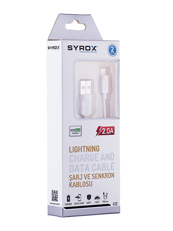 Syrox C12 iPhone 5/6/7/8/X 2.0A Şarj ve Data Kablosu