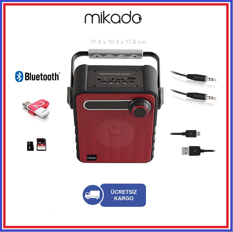 Mikado MD-1437 3W Siyah-Kırmızı Usb-TF-Fm Destekli Speaker